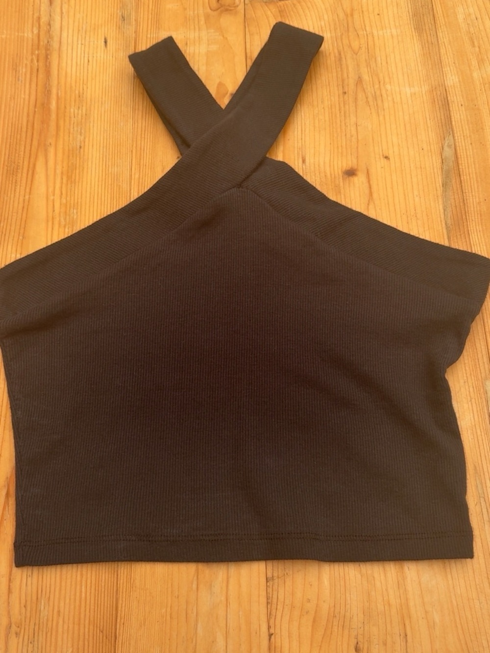 Cross-Back Ribbed Black Crop Top